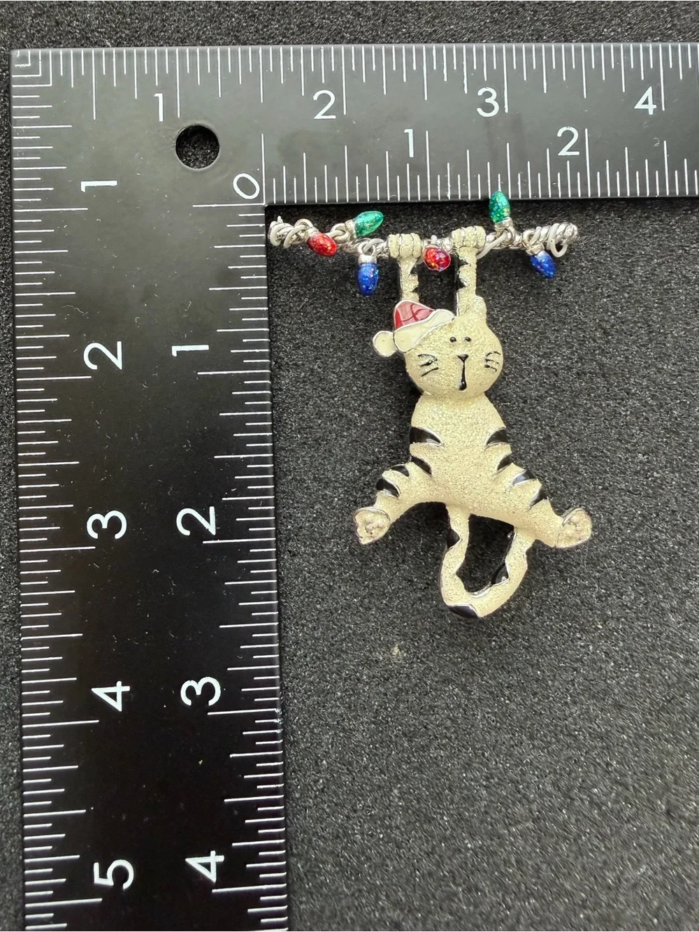 Vintage Glittered Cat Christmas Brooch